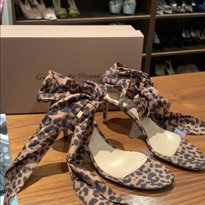 Gianvito Rossi Leopard Print Tie-Ankle Sandals in Brown and Black